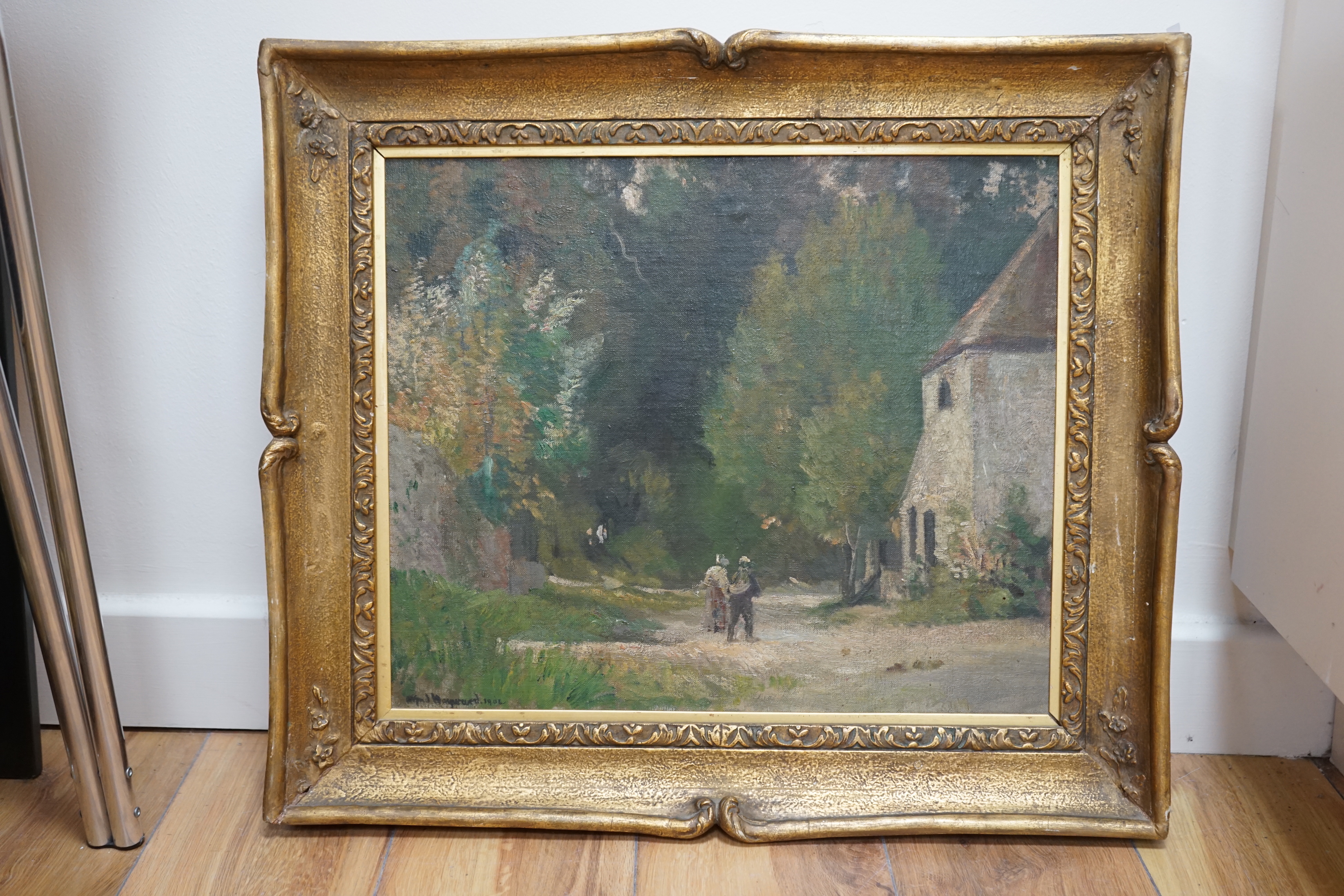 Alfred Robert Hayward (1875-1971), oil on board, Rural landscape with two figures on a pathway, signed and dated 1908, 36 x 44cm